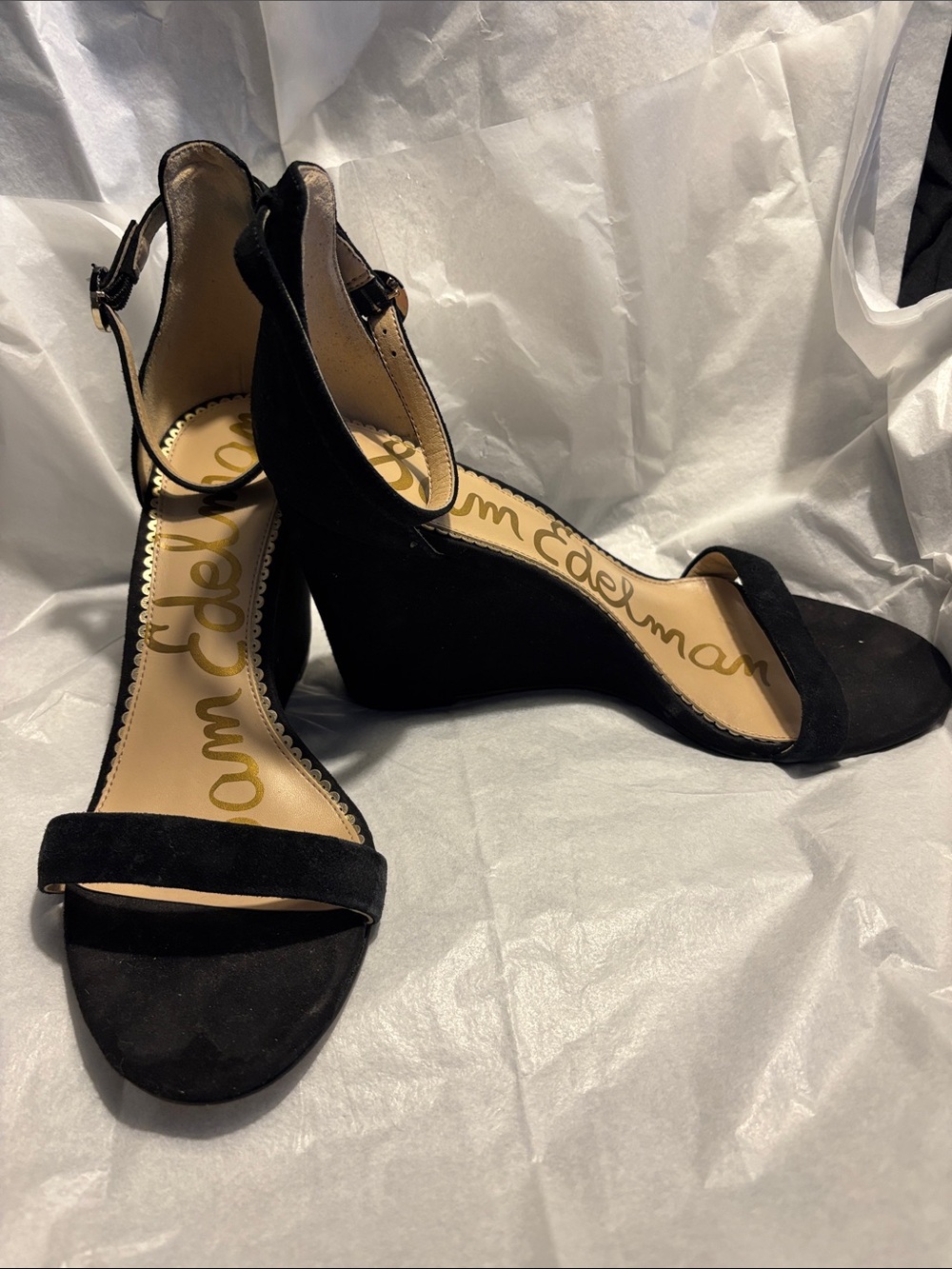 Sam Edelman Black Suede Ankle-Strap Wedge Sandals